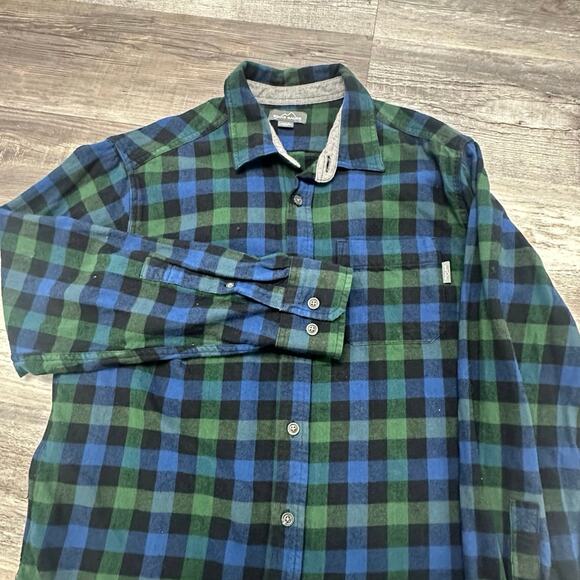 Eddie Bauer Flannel Shirt Black Green Mens L Gingham Check Button Up Autumn - Picture 2 of 10